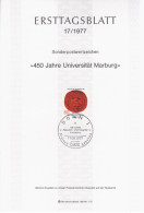 Germany Deutschland 1977-17 ETB ERSTTAGSBLATT "450 Jahre Universitat Marburg" First Day Sheet, Canceled In Bonn - 1974-1980