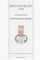 Germany Deutschland 1978-01 ETB ERSTTAGSBLATT "Rudolf Alexander Schroder" Translator And Poet, First Day Sheet, Bonn - 1974-1980