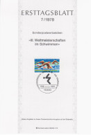 Germany Deutschland 1978-07 III. Weltmeisterschaften Im Schwimmen, Swimming, First Day Sheet, Canceled In Berlin - 1974-1980