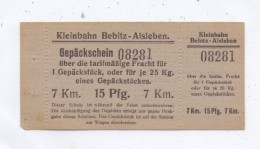 0-4340 KÖNNERN - BEBITZ, Gepäckschein Kleinbahn Bebitz - Alsleben - Bernburg (Saale)