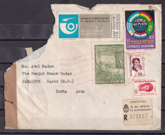 ARGENTINA, 1974  Registered  From Argentina To India, 5 Stamps,2 Scans, Customs Examination Slip On Reverse. - Poste Aérienne