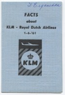 KLM -ROYAL DUTCH AIRLINES 1961 FACTS - Europe
