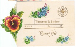 FLORA-L236 BELGIQUE Télégramme De Bonheur Illustré Avec Fleurs Myosotis Et Pensée Découpée - Télégrammes