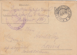 44081- WARFIELD COVER, I/63 INFANTRY BATALLION, FIRLD POST OFFICE NR 106, CENSORED, 1916, HUNGARY - Covers & Documents