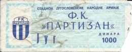 Sport Match Ticket UL000383 - Football (Soccer / Calcio) Partizan Vs Osijek 1987-09-20 - Tickets D'entrée