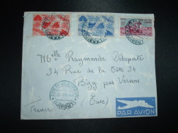 LETTRE PAR AVION Pour FRANCE TP LOCOMOTIVE 2F50 + 1F50 + TP VILLAGE 10F OBL. BLEUE 25 MAR 49 DJIBOUTI - Covers & Documents