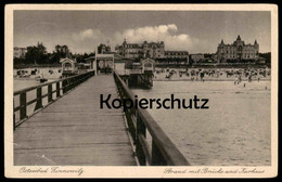 ALTE POSTKARTE OSTSEEBAD ZINNOWITZ 1932 STRAND MIT BRÜCKE UND KURHAUS USEDOM Cpa Postcard AK Ansichtskarte - Zinnowitz