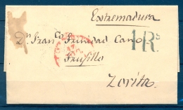 1850 , CARTA CIRCULADA ENTRE MADRID Y TRUJILLO , BAEZAS , LLEGADA AL DORSO - ...-1850 Vorphilatelie