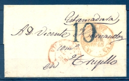 1845 , GERONA , CARTA CIRCULADA ENTRE OLOT Y TRUJILLO , PORTEO , BAEZAS DE OLOT Y VICH - ...-1850 Prefilatelia