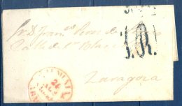 1850 , ARAGON , ENVUELTA CIRCULADA ENTRE LA ALMUNIA DE DOÑA GODINA Y ZARAGOZA , BAEZA EN ROJO , PORTEO , LLEGADA - ...-1850 Prephilately