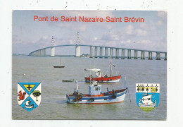 Cp , Bateaux , Pêche , 44 , Pont De SAINT NAZAIRE - SAINT BREVIN , Blasons , Voyagée , Ed : Artaud N° 10 - Fishing Boats