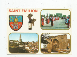 Cp , VIGNES , Vin , 33 , SAINT EMILION , Multi Vues , Blason , Ed : Elcé N° 3914 , écrite 1989 - Wijnbouw