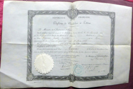 14 CAEN 1883 DIPLOME DE BACHELIER ES LETTRES SUR VELIN CACHET CARTON GAUFRE RAPPORTE - Diplômes & Bulletins Scolaires