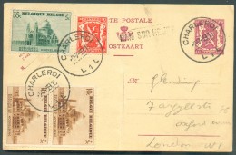 E.P. Carte 40 Centimes + Timbres KOEKELBERG Obl. Sc CHARLEROI 1 Du 2-7-1939 + Griffe HAM SUR HEURE Vers Londres. - 11169 - Griffes Linéaires