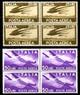 ITALIA Repubblica 1947 1955 Quartine Posta Aerea Democratica 2 Valori Completa MNH ** Filigrana Ruota - Airmail