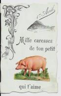 CPA Fantaisie Cochon Pig En Relief Ajouti Poisson D´avril Non Circulé - Cerdos