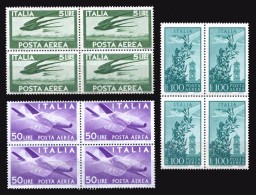 ITALIA Repubblica 1957 1962 1971 Quartine Posta Aerea Valori Complementari Lire 5 , 50, 100 MNH ** Filigrana Stelle - Luchtpost