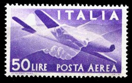 ITALIA Repubblica 1957 Posta Aerea Valori Complementari Lire 50 Democratica  MNH ** Filigrana Stelle Integro - Airmail