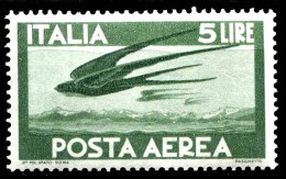 ITALIA Repubblica 1962 Posta Aerea Valori Complementari Lire 5 Democratica  MNH ** Filigrana Stelle Integro - Airmail