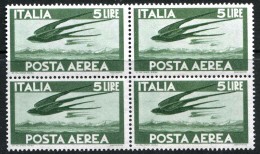 ITALIA Repubblica 1962 Posta Aerea Valori Complementari Quartina Lire 5 Democratica MNH ** Filigrana Stelle Integro - Luftpost