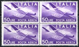 ITALIA Repubblica 1957 Posta Aerea Valori Complementari Quartina Lire 50 Democratica MNH ** Filigrana Stelle Integro - Luchtpost