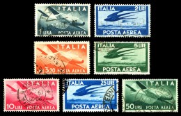 ITALIA Repubblica 1945-46 Posta Aerea Democratica 7 Valori Completa Annulata Usata Filigrana Ruota - Luchtpost