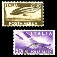 ITALIA Repubblica 1947 1955 Posta Aerea Democratica 2 Valori Completa Annullati Usati Filigrana Ruota - Airmail