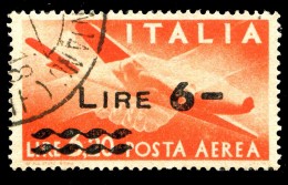ITALIA Repubblica 1947 Posta Aerea Democratica Soprastampato Lire 6 Su Lire 3,20 Annullato Usato Filigrana Ruota - Luftpost