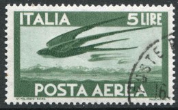 ITALIA Repubblica 1962 Posta Aerea Valori Complementari Lire 5 Democratica Annullato Usato Filigrana Stelle - Poste Aérienne