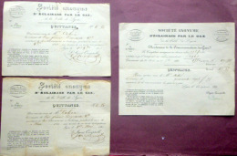 GAZ SOCIETE ANONYME D'ECLAIRAGE PAR LE GAZ  TROIS QUITTANCES DES ANNEES 1840/1850 - Elettricità & Gas