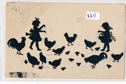 CPA - A811  -Fantaisie Silhouette Enfants - Poules - Silhouettes