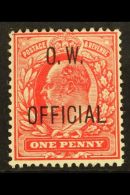 OFFICIAL 1902-3 1d Scarlet, "O.W. OFFICIAL" Overprint, SG O37, Very Fine Mint, Expertisation Mark On Reverse. For... - Zonder Classificatie