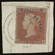 1841 1d Red- Brown Tied To Piece By Full "BURSLEM" Circular Town Cancellation In BLUE, SG Spec B1vb, Very Fine... - Other & Unclassified