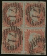 1841 1d Orange- Brown On Thick Lavender- Tinted Paper, Plate 148, SG Spec B2(3), Very Fine Used BLOCK OF FOUR... - Otros & Sin Clasificación