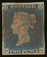 1840 2d Pale Blue 'OG' Plate 1, SG 6, Fine Used With 4 Margins & Light Red MC Cancellation. For More Images,... - Other & Unclassified