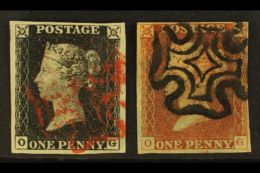 1840 - 1841 MATCHED PAIR 1840 1d Black "OG" Plate 2, 1841 1d Red-brown "OG" Plate 2, Lovely Matched Pair Of Black... - Other & Unclassified