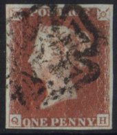 1841 1d Red- Brown 'QH' From 'black' Plate 9 With MANCHESTER 'fish Tail' Maltese Cross Postmark, SG Spec AS57ub,... - Ohne Zuordnung