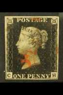 1840 1d Intense Black 'CH' Plate 5, SG 1, Fine Used With 4 Margins & Red MC Cancellation. For More Images,... - Unclassified