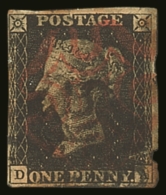 1840 1d Black 'DA' Plate 8, With Clear Maltese Cross Postmarks In BOTH RED AND BLACK, SG Spec. A1vk, Four Margins,... - Non Classificati