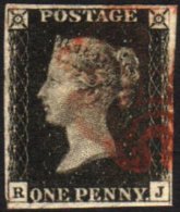 1840 1d Black, "R J" Plate 6, SG.2, Fine Used With Light Strike Of Red Maltese Cross Cancel, Tiny Nick At Lower... - Sin Clasificación