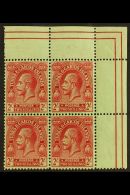 1922-26 2s Red On Emerald Wmk MCA, SG 174, Superb Never Hinged Mint Top Right Corner BLOCK Of 4, Very Fresh. (4... - Turcas Y Caicos