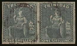 1859 1s Indigo, SG 29, Very Fine Used PAIR With 4 Margins & Light Pmks. The Left Side Stamp With Pressed... - Trinidad En Tobago (...-1961)