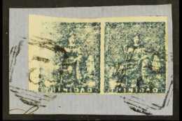 1852-60 (1d) Very Deep Greenish- Blue Fourth Issue, SG 17, Very Fine Used PAIR Tied To Piece By Neat Numeral Pmks... - Trinidad Y Tobago