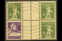 1933 GUTTER PAIR Tell's Son 5c+5c Olive-green Gutter Pair In Block With Tell 10c Reddish Purple + Tell's Son 5c... - Altri & Non Classificati