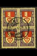 1919 15c (+5c) Pro Juventute (Mi 151, Zum 14), BLOCK OF FOUR Fine Used With Central Cds. For More Images, Please... - Sonstige & Ohne Zuordnung