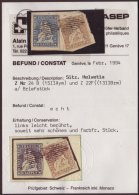 1856 Strubel 5r (Zumstein 22F) And 10r (Zumstein 23B- Incorrectly Described On The Cert As 24B), On A Piece Tied... - Andere & Zonder Classificatie