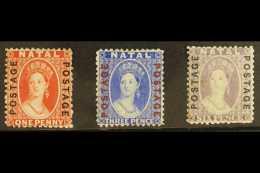 NATAL 1870-73 1d Bright Red, 3d Bright Blue, And 6d Mauve With "POSTAGE / POSTAGE" Vertical Overprints, SG 60/62,... - Ohne Zuordnung