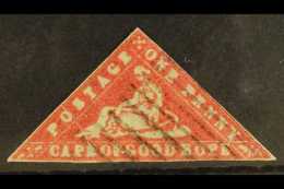 CAPE 1861 1d Carmine 'Wood-block' Triangular, SG 13a, Used, Full Narrow But Clear Margins, Re-joined Lower Left... - Non Classificati