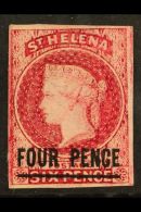 1863 4d On 6d Carmine, SG 5, Very Fine And Fresh Mint,  Part Og. Light Gum Bend From Old Hinge, Large Margins All... - St. Helena