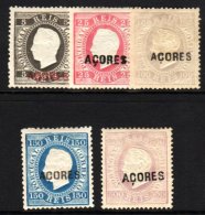 AZORES 1876 Luis I Range Perf 13½ 5r, 25r, 100r, 150r & 300r, Between Afinsa 16-27, Fresh Mint. (5... - Other & Unclassified